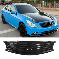 Fits 2010-2015 Infiniti G37 G25 Q40 Sedan OE Style Front Bumper Upper Grille Replacement Gloss Black ABS