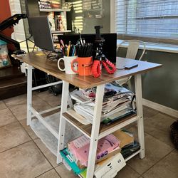 Trestle Desk with 2 Shelves, Soges 47 inches Reversible Storage Desk