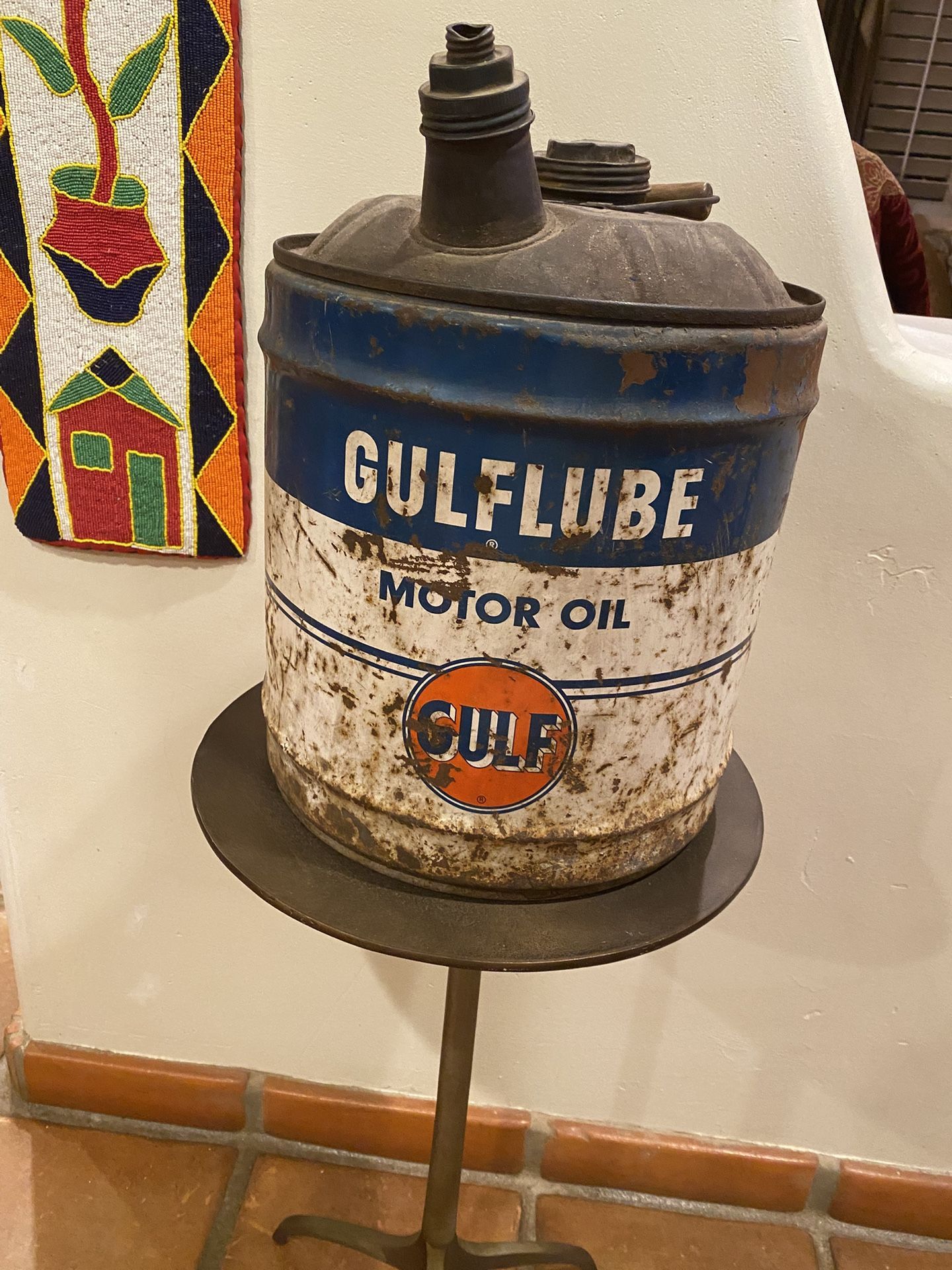 Vintage Large Gulflube motor oil 5 gallon container gulf oil company original shape