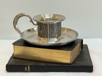 Vintage Scandinavian Pewter Chamberstick Candleholder | Equestrian
