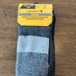 New Carhartt Men's Outdoor Midweight Synthetic-Wool Blend Crew Socks (2 Pairs)