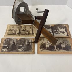 Antique Underwood & Underwood 1901 Stereoscope 3D Viewer & 4 Humorous Cards