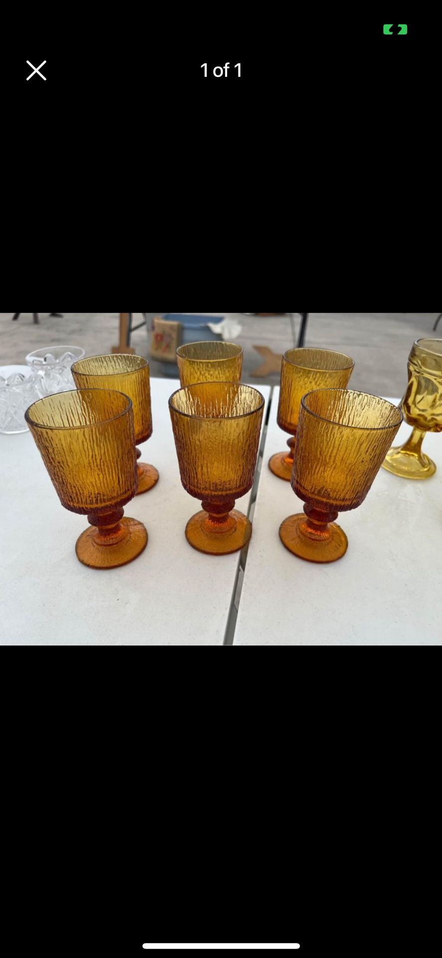 Set Of 6 Vintage Amber Glass Goblets