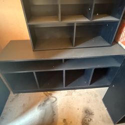 black wood-grain TV stand / media console