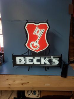 BECK'S BEER LIGHTED SIGN PULL STRING FREE STANDING 22 X 22 