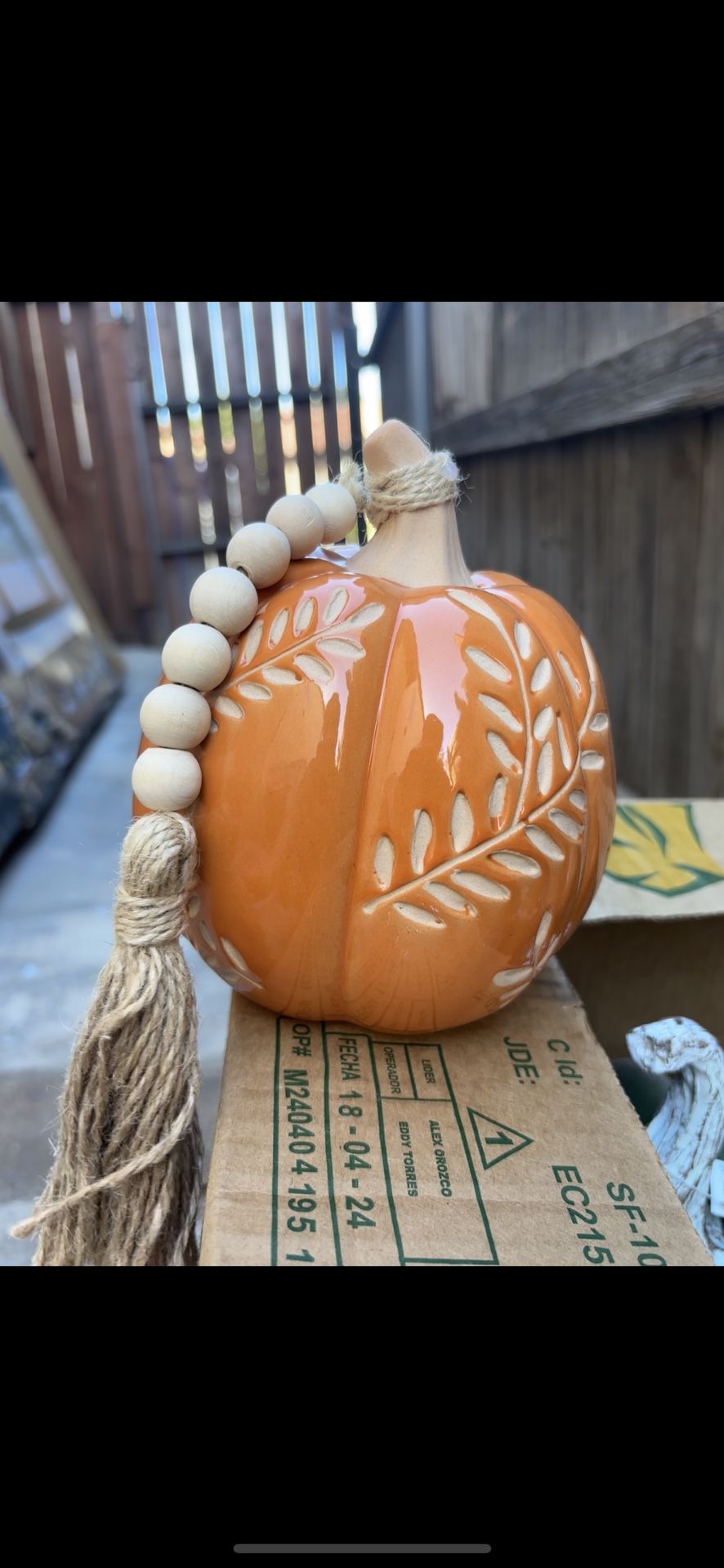 🍂 Ceramic Pumpkin with Bead Garland – Fall Home Décor 🎃