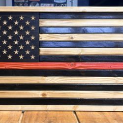 Thin Red Line Flag, Wooden American Flag, Firefighter