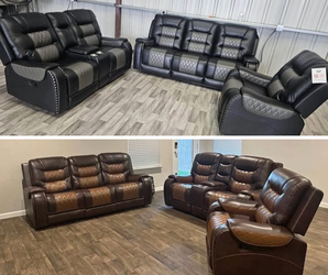 Brown 2-tone leather Reclining 3-pc Set – Power outlet, USB - NEW marked 40%+ off retail