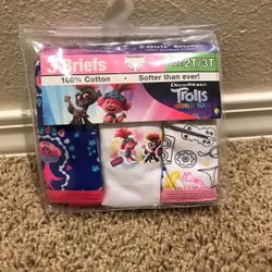 New DREAMWORKS TROLLS TODDLER GIRLS BRIEFS PANTIES SIZE 2T/3T Pack of 3