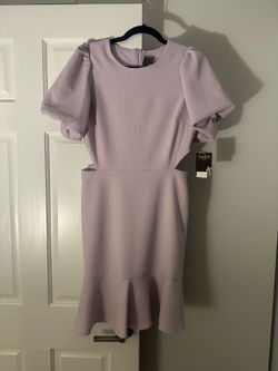 Brand New Taylor Anthropologie Lilac Cut Out Dress Puff Sleeve Ruffle Hem Size 8
