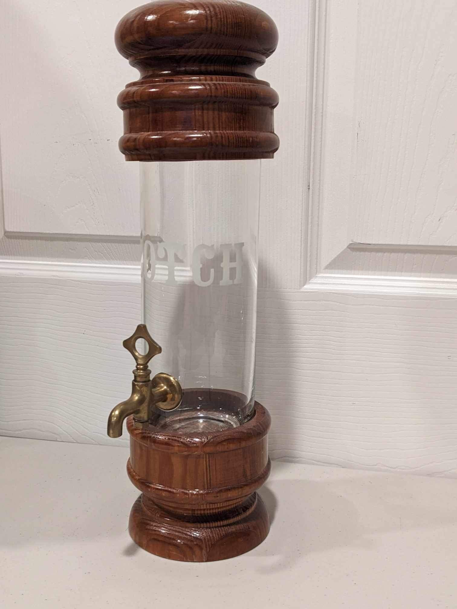 Amazing Vintage 1960s Era Wood/Glass SCOTCH Dispenser W/ Brass Tap!