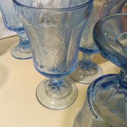 12 Vintage Indiana Glass Blue-footed Goblets Federal Madrid Pattern. 6 And 1/2 In 10 Oz $10 Each Wheel Bundle