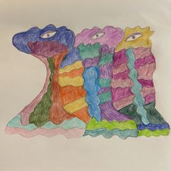 Creepy Eyes Abstract Colored Pencil Drawing New 