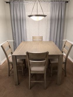 Gray-Wash Dining Table Set with 4 Chairs