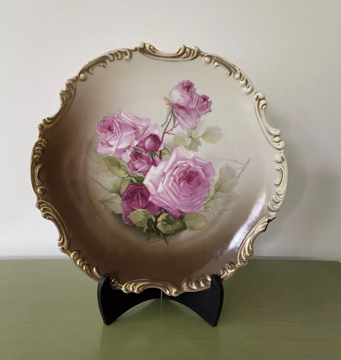 Antique Z. S. & CO. Bavaria Wall Cabinet Plate Landscape Roses Royal Munich