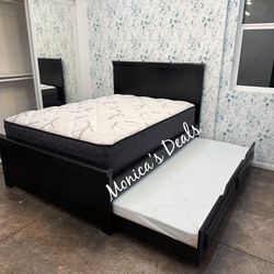 Queen Solid Wood Bed With Twin Trundle And Both Mattresses $840
