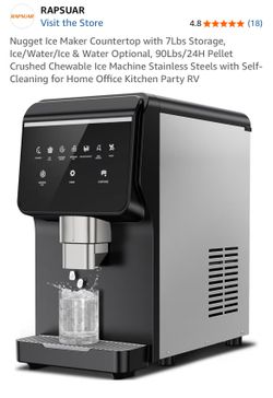 Nugget Ice Maker Countertop with 7Lbs Storage, Ice/Water/Ice & Water Optional, 90Lbs/24H Pellet Crushed Chewable Ice Machine Stainless Steels with Sel
