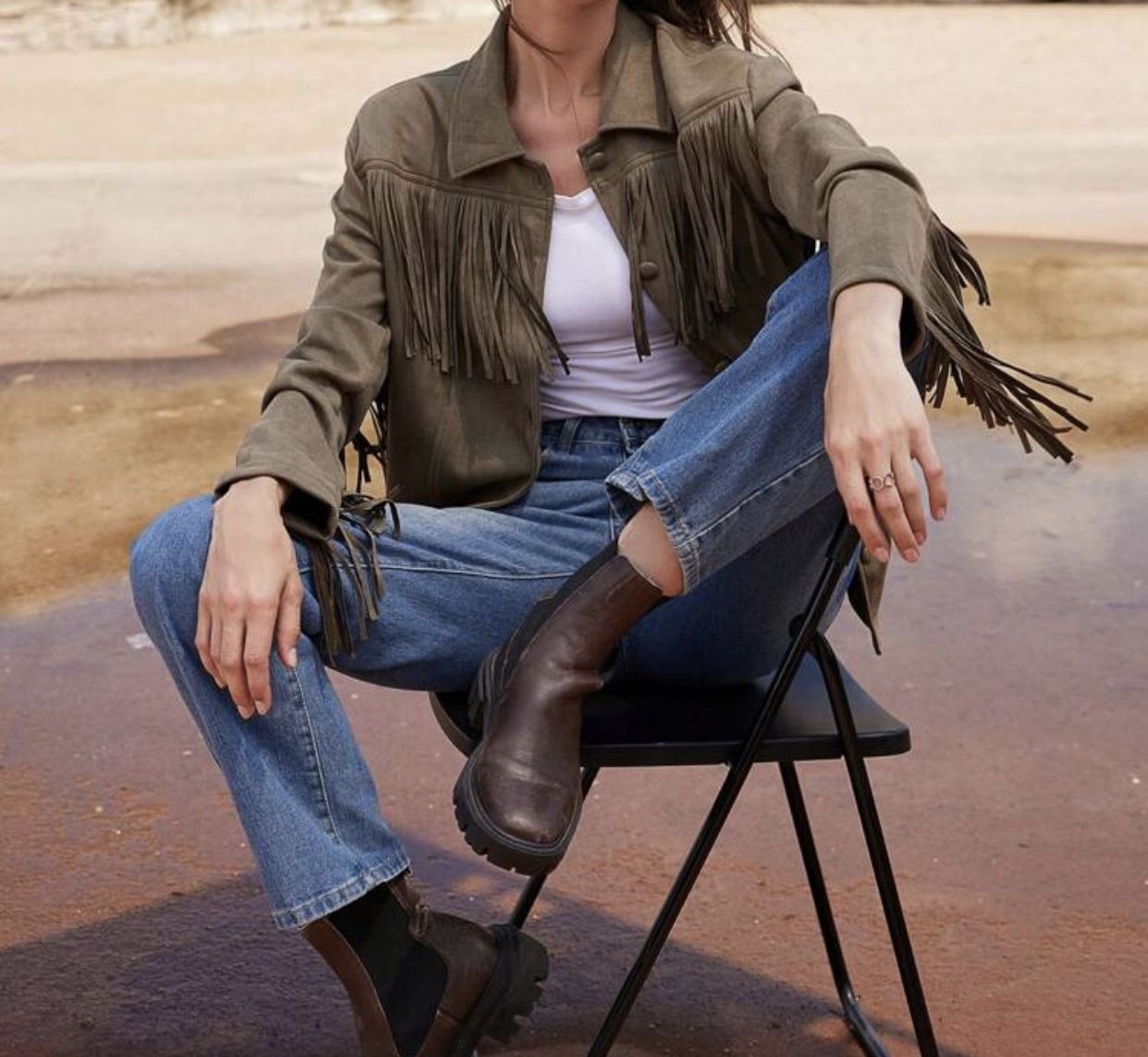 Aveloria Boho Oversized Loose Fringe Suede Fleece Jacket