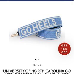 UNIVERSITY OF NORTH CAROLINA GO HEELS CAROLINA BLUE AND WHITE BEADED PURSE STRAP BY DESDEN
