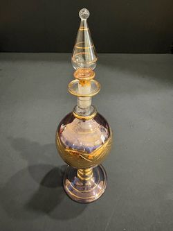 Rare Unique Egyptian Hand Blown Iridescent Purple Glass Perfume Bottle 6.75"