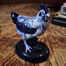 Dutch Ceramics Delft Blue Chicken Figurine Porcelain Hand Painted Signed VTG