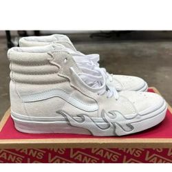 VANS Sk8-Hi Flame Suede Shoe Skate White Gray Sneakers Mens Size 11.5 Skateboard