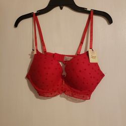 Red Hearts & Ruffle Bra With Rhinestone New