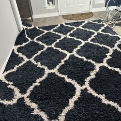 Thomasville Navy Luxury Shag Rug Trellis 5'3" x 7'5"