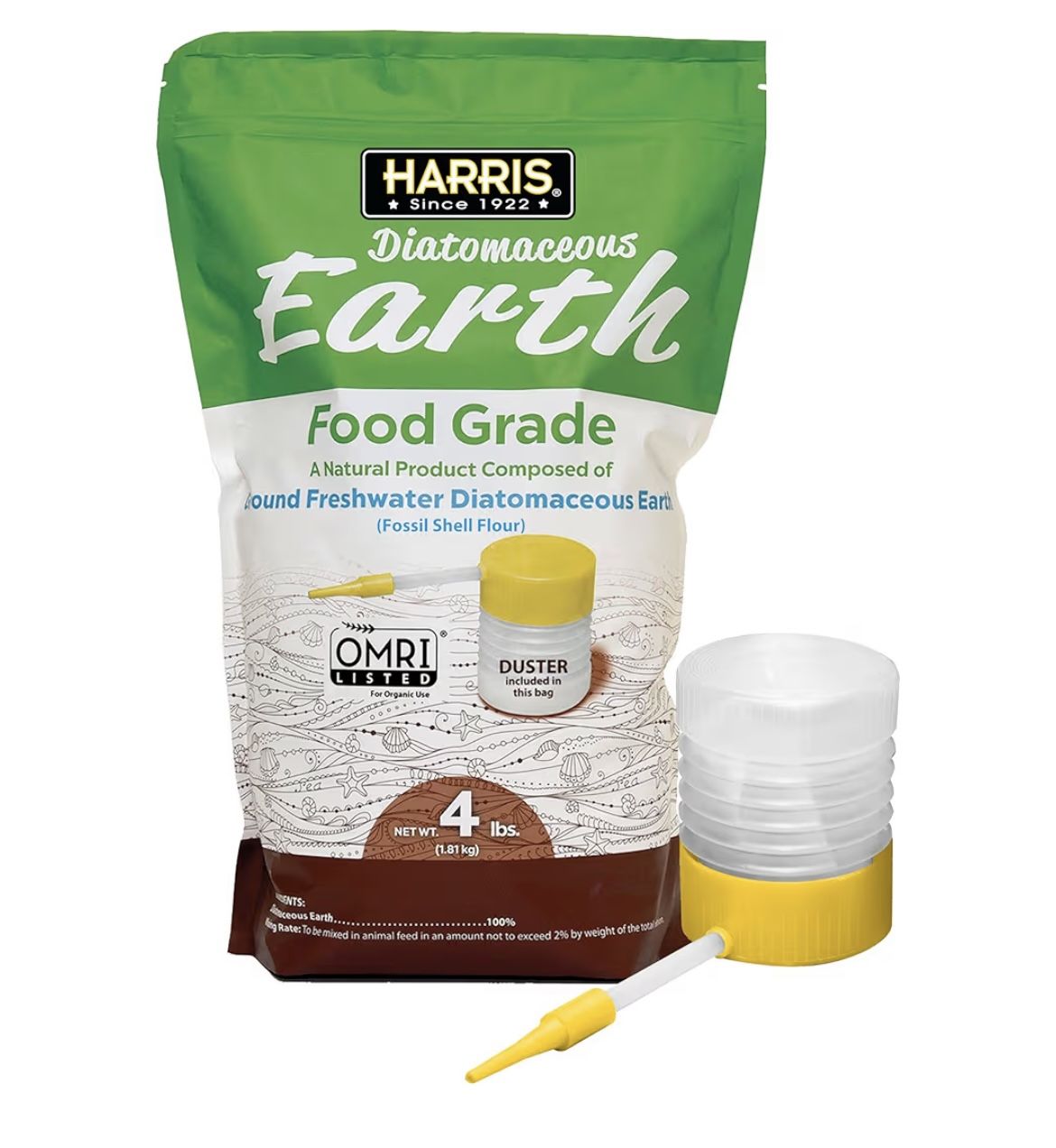 Diatomaceous Earth Food Grade, 4lb with Powder Duster Included in The Bag