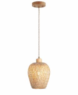Bamboo Pendant light and adjustable cord / Lampara colgante de bambú -New in box