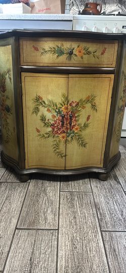 Hand-Painted Floral Accent Cabinet as is