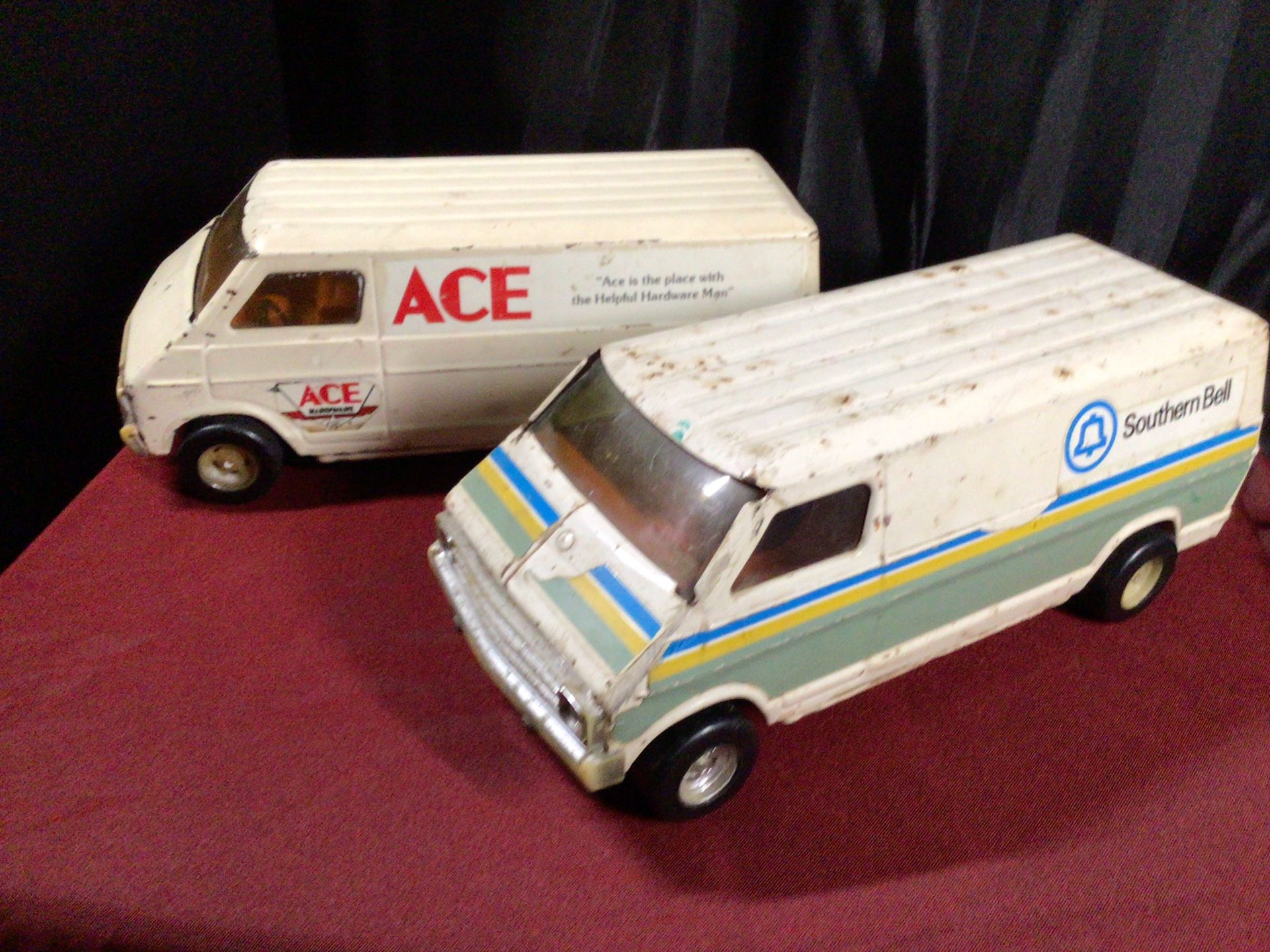Vintage ERTL Pressed Steel Dodge Vans Southern Bell and ACE HARDWARE Very Cool Vans! $25 Each