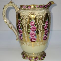 Vintage 8.5" Hand Painted Japanese Nippon late 19th Century Style Porcelain Chocolate Pot/Pitcher
