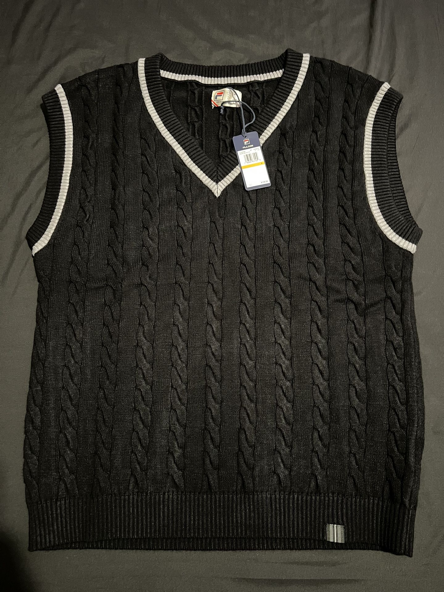 Fila Men's Baseline Cable Knit Vest Black Size Small MSRP $130