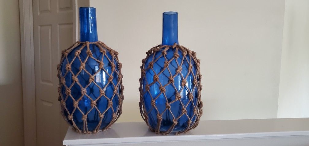 2 Blue Rope Vases
