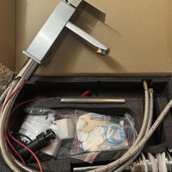 Brushed nickel touchless bathroom faucets with sensor.  