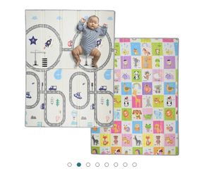 New. Baby play mat-0.8 inch thick. Waterproof, foldable, reversible, non-slip, large toddler crawling mat with travel bag 79x59x0.8 