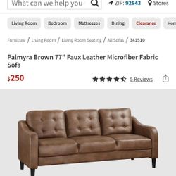  Brown Faux Leather Couch