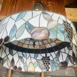 Ceiling Light Fixture Leaded Stained Glass Tiffany Style 22” Fruit Themed Chandelier