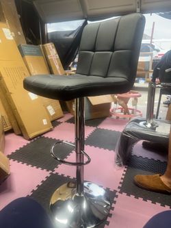 set of 2 Black Faux Leather Adjustable Bar Stool