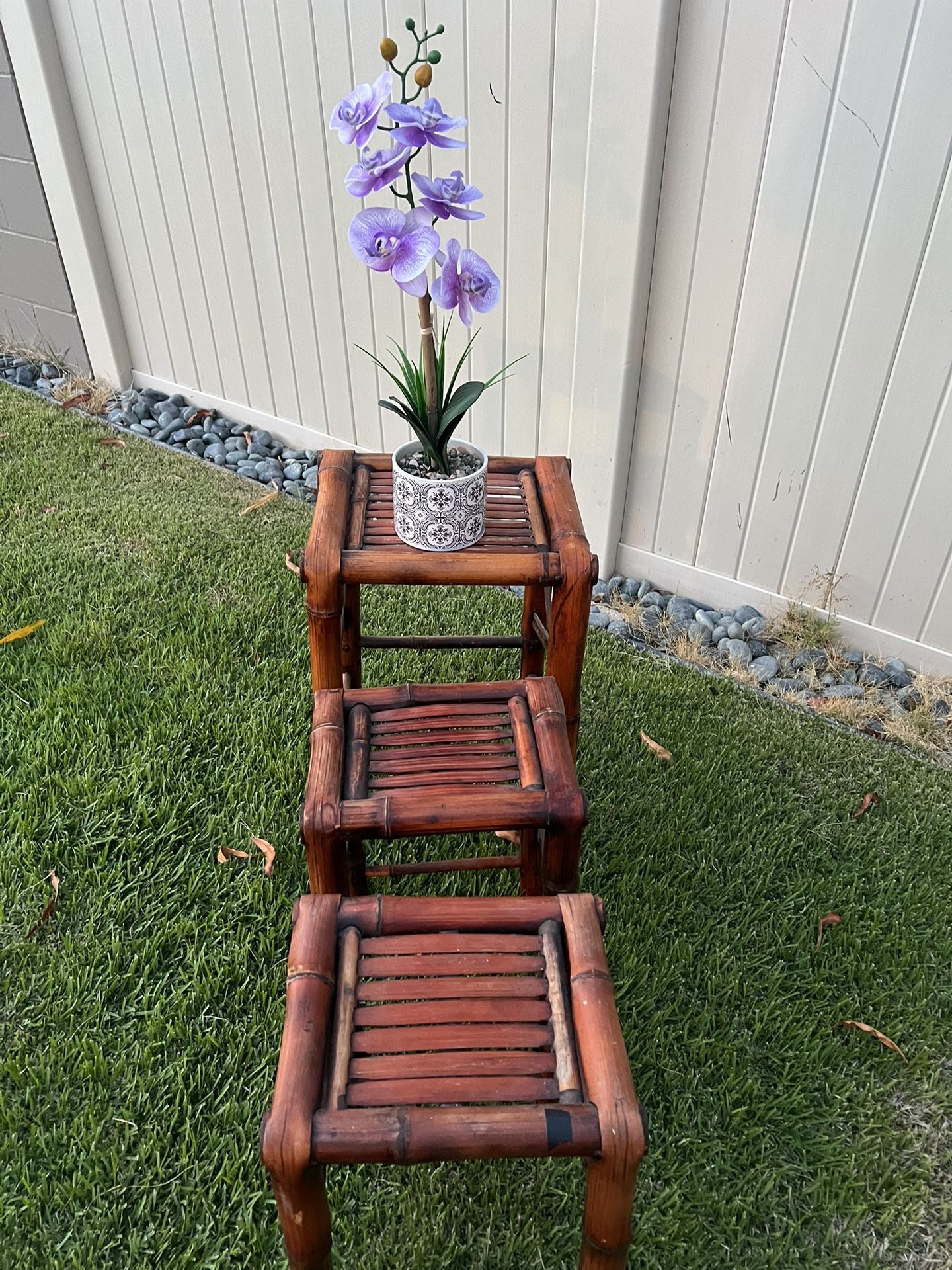 Vintage Bamboo 3 tier, stacking side table, plant stands. PLEASE c description b4 ask ?
