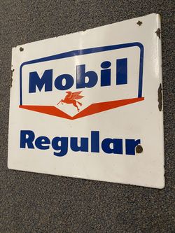 Original Antique Porcelain Mobil Regular Gas Pump Sign