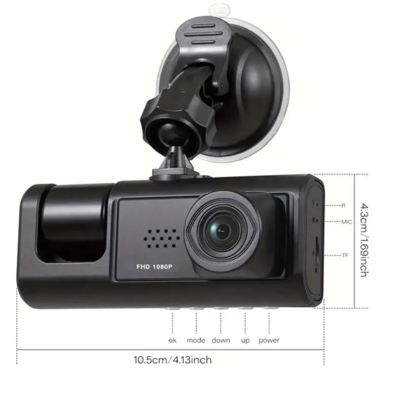 Dash Cam W/ IR Night Vision Loop Recording & 2" IPS Screen 1080P 3 Camera