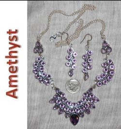 NEW Amethyst Sterling Silver Necklace And Earrings Set