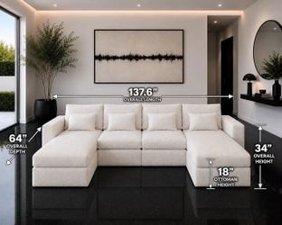 Double chase  Sofa, u-shape couch ,  White Couch Teddy Fabric, Boneless , No Assembly Required L-7