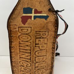 Vintage Dominican Republic Leather Covered Bottle Handmade 