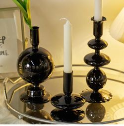 [NWT] Glass Taper Candle Holder Set (3 pcs, Black)