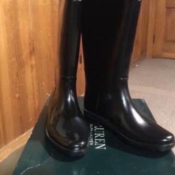Boots ROSALYN II BLACK PVC for Women's size 8 brand Ralph Lauren NEW