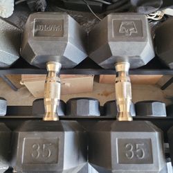 Hex Dumbbells (2x35Lbs) for $70 Firm (Walnut 91789)