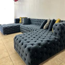 Polo Anthracite Velvet Double Chaise "U" Shape Sectional Sofa